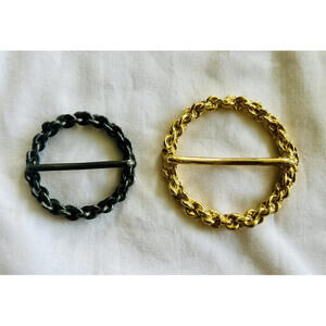 1960-70 Lot 2 Vintage Chain-Link Belt or Scarf Buckles Gold-Tone & Aged Brass